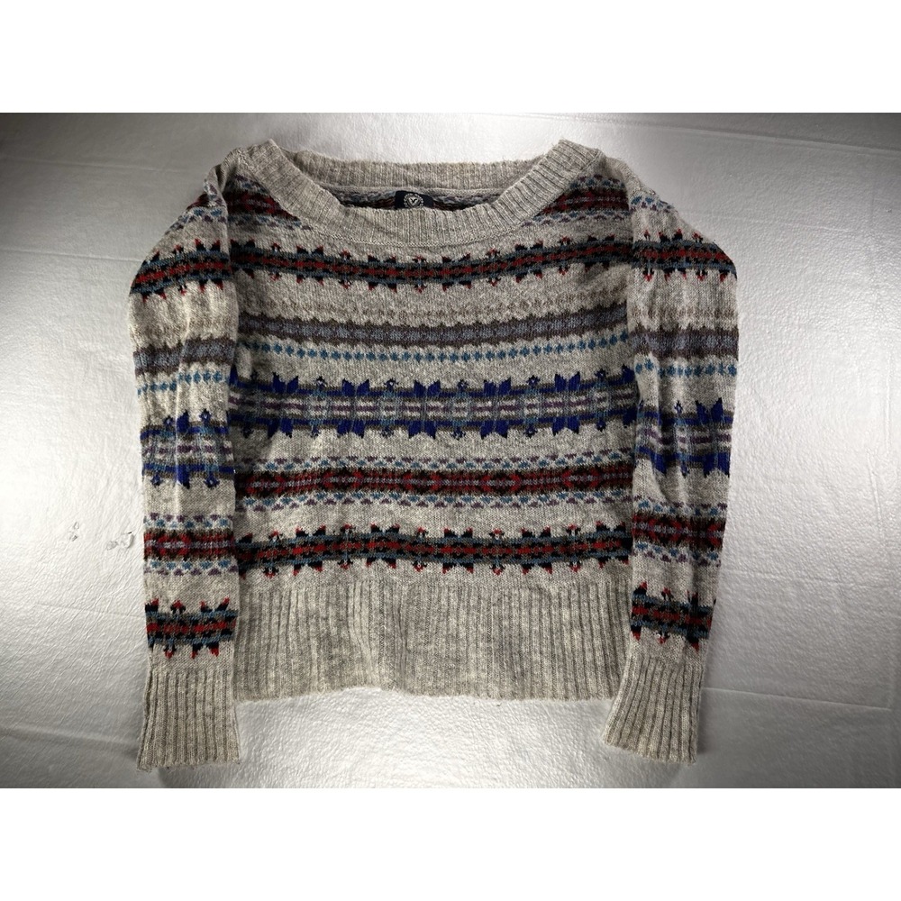 American Eagle Womens Sweater Small Petite Gray Aztec Multi Pullover Wool Blend